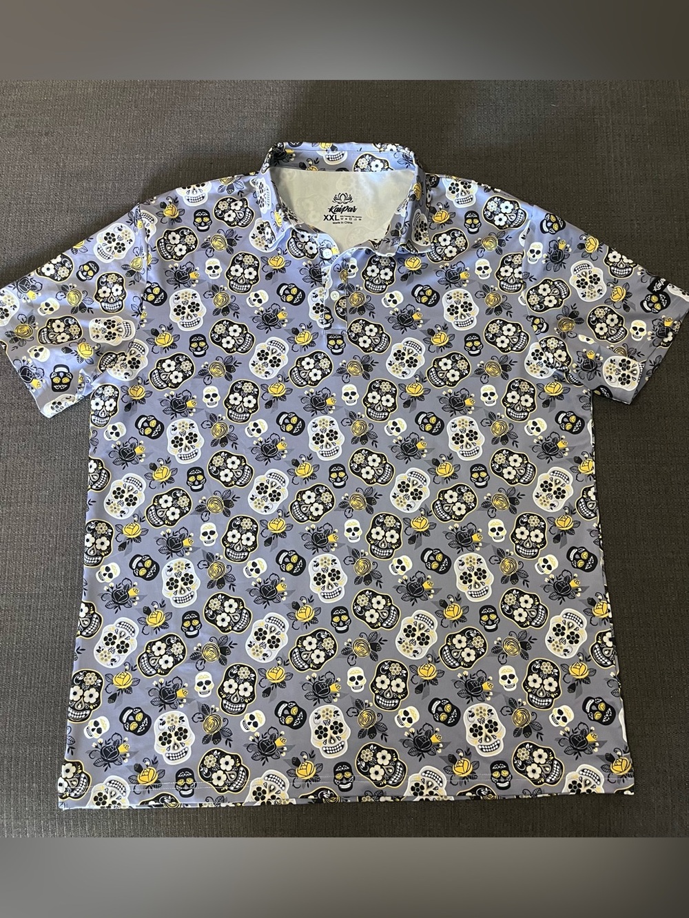 Kaipar Sugar Skull Print Golf Polo Shirt XXL